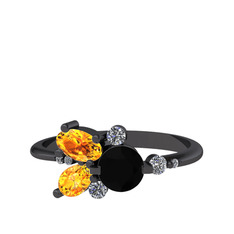 Binx Yüzük - Siyah zirkon, sitrin ve swarovski 925 ayar siyah rodyum kaplama gümüş yüzük #1gp86w3