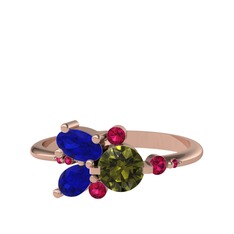 Binx Yüzük - Peridot, lab safir ve rodolit garnet 14 ayar rose altın yüzük #1gs7fh0