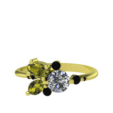 Binx Yüzük - Swarovski, peridot ve siyah zirkon 18 ayar altın yüzük #1gzj1sn