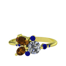 Binx Yüzük - Swarovski, dumanlı kuvars ve lab safir 8 ayar altın yüzük #1hcwlum