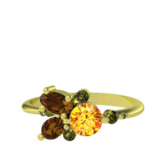 Sitrin, dumanlı kuvars ve peridot 925 ayar altın kaplama gümüş yüzük