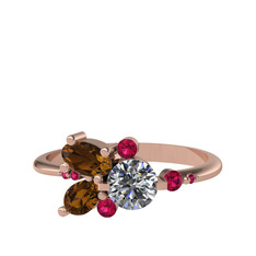 Binx Yüzük - Pırlanta, dumanlı kuvars ve rodolit garnet 14 ayar rose altın yüzük (0.5 karat) #1hobb15