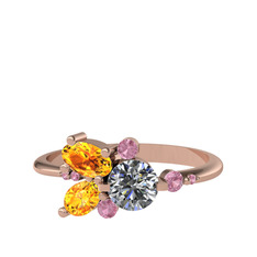 Binx Yüzük - Swarovski, sitrin ve pembe kuvars 18 ayar rose altın yüzük #1hpzh1o