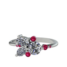 Binx Yüzük - Pırlanta, swarovski ve rodolit garnet 18 ayar beyaz altın yüzük (0.5 karat) #1hua6v1