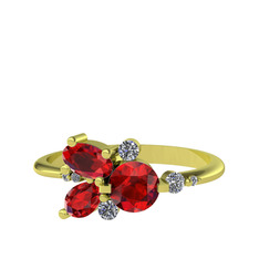 Garnet ve beyaz zirkon 14 ayar altın yüzük