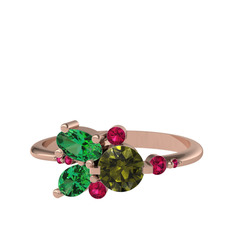 Binx Yüzük - Peridot, yeşil kuvars ve rodolit garnet 18 ayar rose altın yüzük #1hwpveg