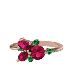 Binx Yüzük - Rodolit garnet ve yeşil kuvars 925 ayar rose altın kaplama gümüş yüzük #1i259pb