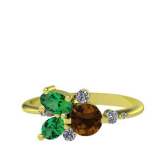 Binx Yüzük - Dumanlı kuvars, yeşil kuvars ve beyaz zirkon 14 ayar altın yüzük #1i2g7jh