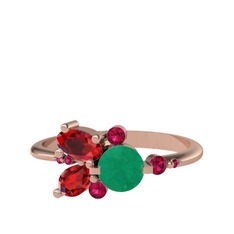 Binx Yüzük - Kök zümrüt, garnet ve rodolit garnet 18 ayar rose altın yüzük #1i8qlrj