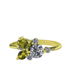 Pırlanta, peridot ve swarovski 8 ayar altın yüzük (0.5 karat)