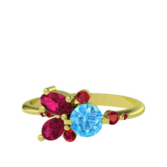 Binx Yüzük - Akuamarin, rodolit garnet ve garnet 18 ayar altın yüzük #1ioyeei