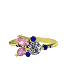 Swarovski, pembe kuvars ve lab safir 8 ayar altın yüzük
