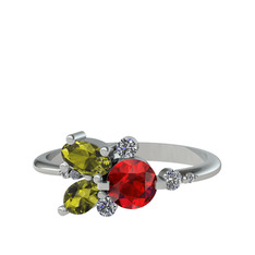 Binx Yüzük - Garnet, peridot ve swarovski 18 ayar beyaz altın yüzük #1iqmzlk