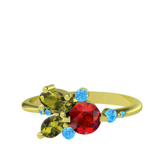 Garnet, peridot ve akuamarin 925 ayar altın kaplama gümüş yüzük