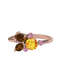 Binx Yüzük - Sitrin, dumanlı kuvars ve pembe kuvars 18 ayar rose altın yüzük #1j1w2ye