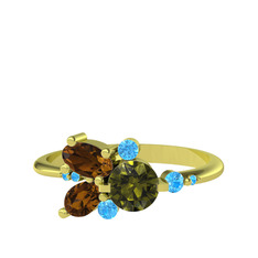 Binx Yüzük - Peridot, dumanlı kuvars ve akuamarin 18 ayar altın yüzük #1j2h912