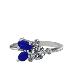 Binx Yüzük - Beyaz zirkon, lab safir ve swarovski 18 ayar beyaz altın yüzük #1jalgi3
