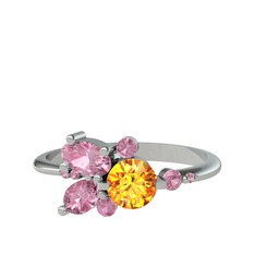 Sitrin ve pembe kuvars 18 ayar beyaz altın yüzük