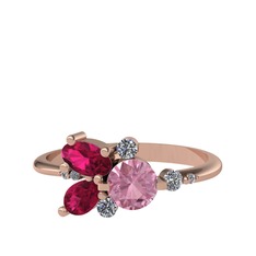 Binx Yüzük - Pembe kuvars, rodolit garnet ve swarovski 8 ayar rose altın yüzük #1jdvz3y