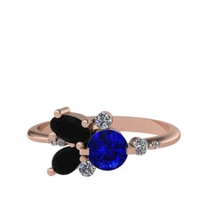Lab safir, siyah zirkon ve swarovski 8 ayar rose altın yüzük