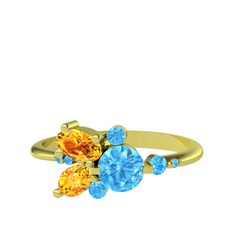 Binx Yüzük - Akuamarin ve sitrin 925 ayar altın kaplama gümüş yüzük #1jhyidt