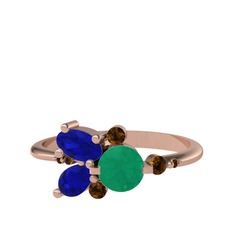 Binx Yüzük - Kök zümrüt, lab safir ve dumanlı kuvars 8 ayar rose altın yüzük #1jiw0fa