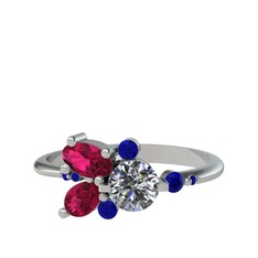 Binx Yüzük - Swarovski, rodolit garnet ve lab safir 14 ayar beyaz altın yüzük #1jje7ol