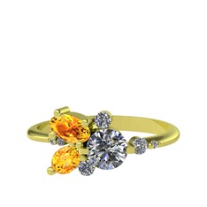 Binx Yüzük - Swarovski, sitrin ve beyaz zirkon 925 ayar altın kaplama gümüş yüzük #1jkeabp