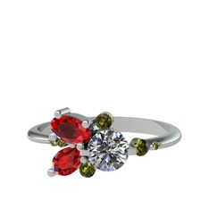 Binx Yüzük - Swarovski, garnet ve peridot 14 ayar beyaz altın yüzük #1jor6rn