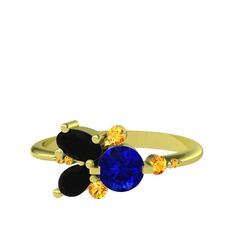 Binx Yüzük - Lab safir, siyah zirkon ve sitrin 14 ayar altın yüzük #1jv59yv