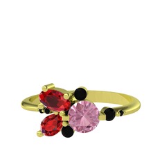 Pembe kuvars, garnet ve siyah zirkon 8 ayar altın yüzük