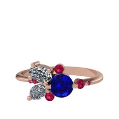 Binx Yüzük - Lab safir, beyaz zirkon ve rodolit garnet 18 ayar rose altın yüzük #1k096zj