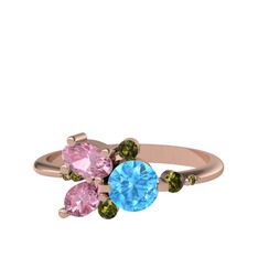Binx Yüzük - Akuamarin, pembe kuvars ve peridot 18 ayar rose altın yüzük #1k6feqr