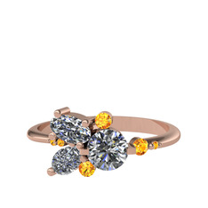 Pırlanta, swarovski ve sitrin 8 ayar rose altın yüzük (0.5 karat)