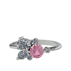 Binx Yüzük - Pembe kuvars ve swarovski 14 ayar beyaz altın yüzük #1kbsn42