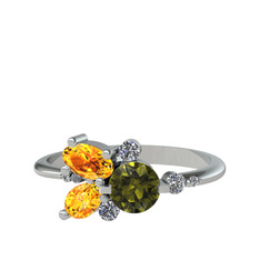 Binx Yüzük - Peridot, sitrin ve swarovski 18 ayar beyaz altın yüzük #1kksro