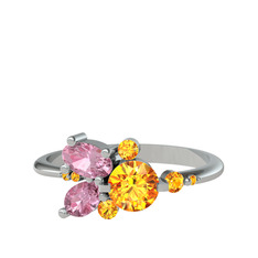 Sitrin ve pembe kuvars 925 ayar gümüş yüzük