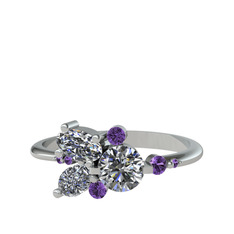 Binx Yüzük - Beyaz zirkon, swarovski ve ametist 14 ayar beyaz altın yüzük #1kxk379