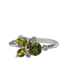Binx Yüzük - Peridot ve swarovski 18 ayar beyaz altın yüzük #1l7ln38