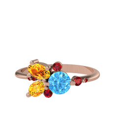 Binx Yüzük - Akuamarin, sitrin ve garnet 18 ayar rose altın yüzük #1ledlvr