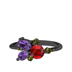 Binx Yüzük - Garnet, ametist ve peridot 925 ayar siyah rodyum kaplama gümüş yüzük #1lgxk2x