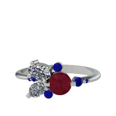 Binx Yüzük - Kök yakut, swarovski ve lab safir 8 ayar beyaz altın yüzük #1lka3rc