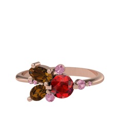 Binx Yüzük - Garnet, dumanlı kuvars ve pembe kuvars 18 ayar rose altın yüzük #1lnrn0t