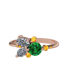 Yeşil kuvars, swarovski ve sitrin 8 ayar rose altın yüzük