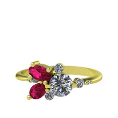 Swarovski ve rodolit garnet 18 ayar altın yüzük