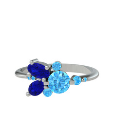 Akuamarin ve lab safir 8 ayar beyaz altın yüzük