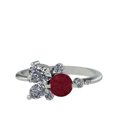 Binx Yüzük - Kök yakut, beyaz zirkon ve swarovski 18 ayar beyaz altın yüzük #1md23ox