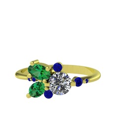 Binx Yüzük - Pırlanta, yeşil kuvars ve lab safir 14 ayar altın yüzük (0.5 karat) #1mkj8ac