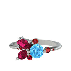 Binx Yüzük - Akuamarin, rodolit garnet ve garnet 8 ayar beyaz altın yüzük #1mmdsna