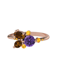 Binx Yüzük - Ametist, dumanlı kuvars ve sitrin 925 ayar rose altın kaplama gümüş yüzük #1mmruen